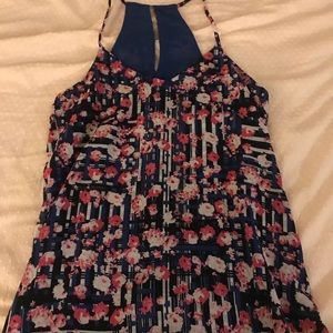 Navy blue pink floral tank top / business casual suit top